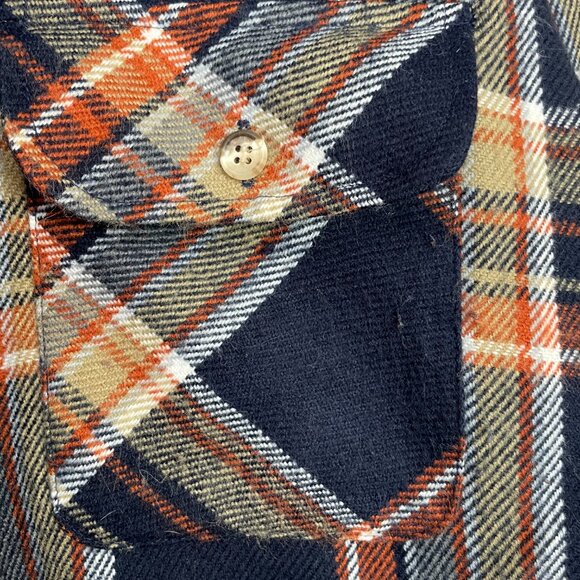 Vintage Plaid Shirt Shacket Men Large Long Sleeve Pockets Acrylic Button-Up Navy - Picture 10 of 14
